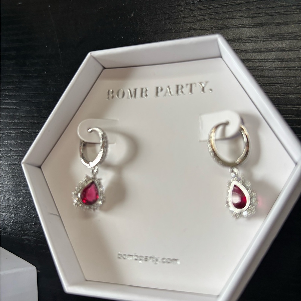 Red and Silver Drop Earrings with Teardrop Design
